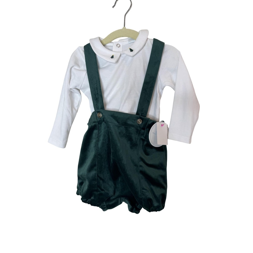 Edgehill Collection Shirt Shorts Set Baby Boys 12-18M Green Velvet Christmas